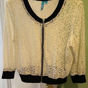 Nanette Lepore Cream Lace Bomber Jacket with Black Trim Size: L